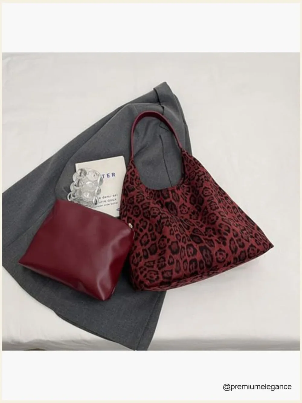 Leopard Print Suede Tote Bag, Faux Suede Hobo Handbag, Slouchy Shoulder Bag